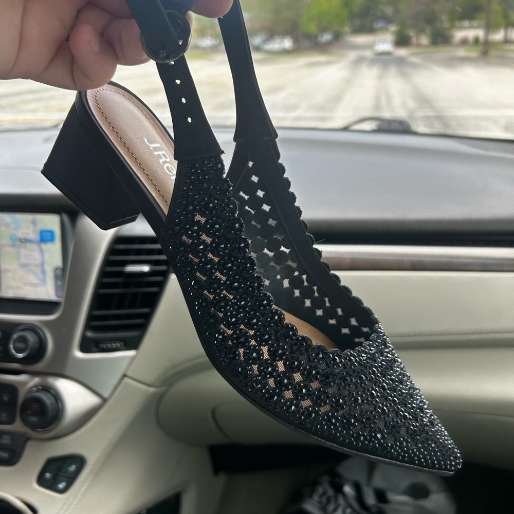 J.Renee Black Embellished Slingback Heels